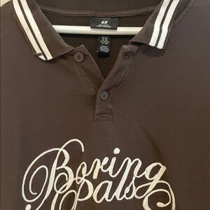 H&M Brown Polo Shirt with White Script Embroidery